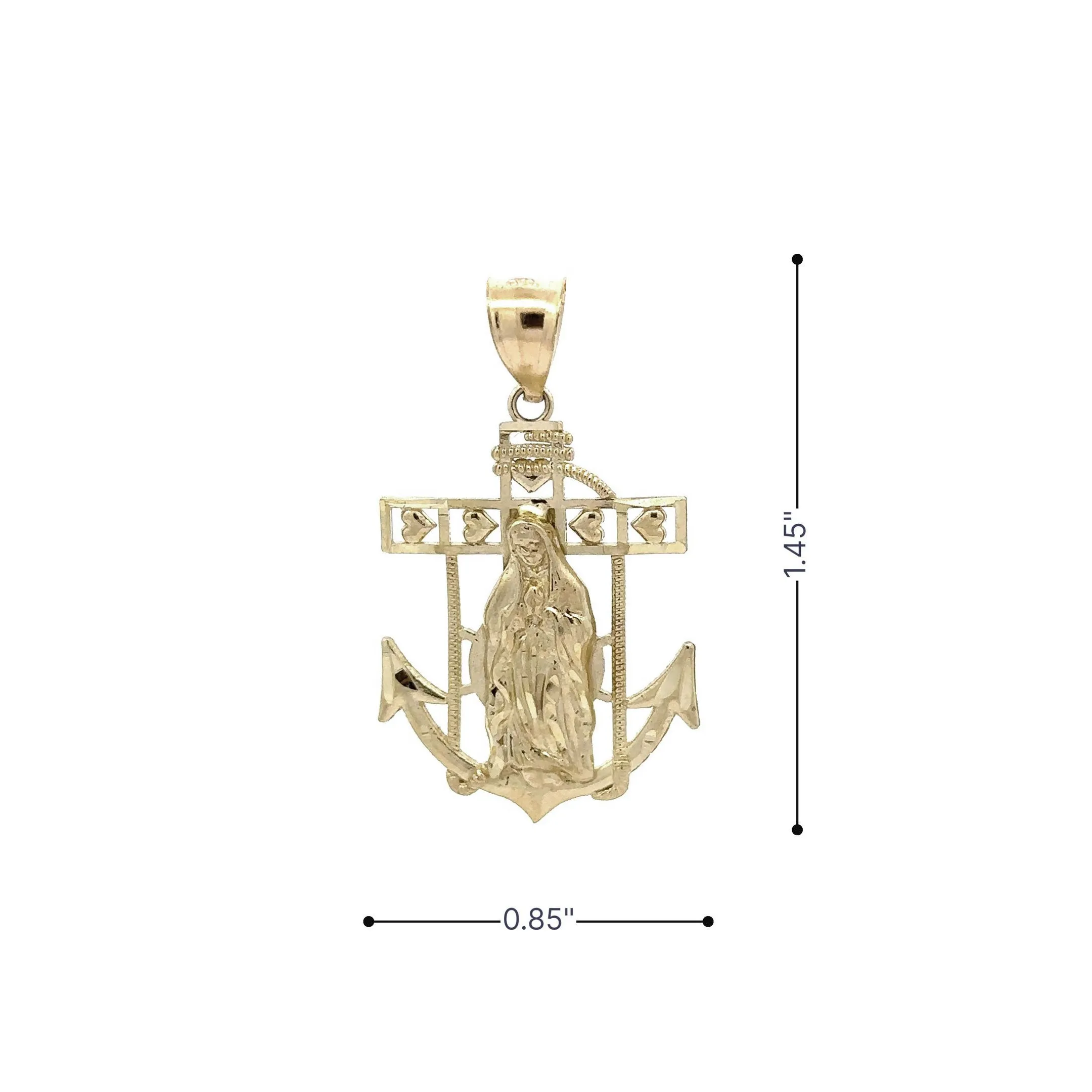 10k Virgin Mary on Cross Anchor Pendant