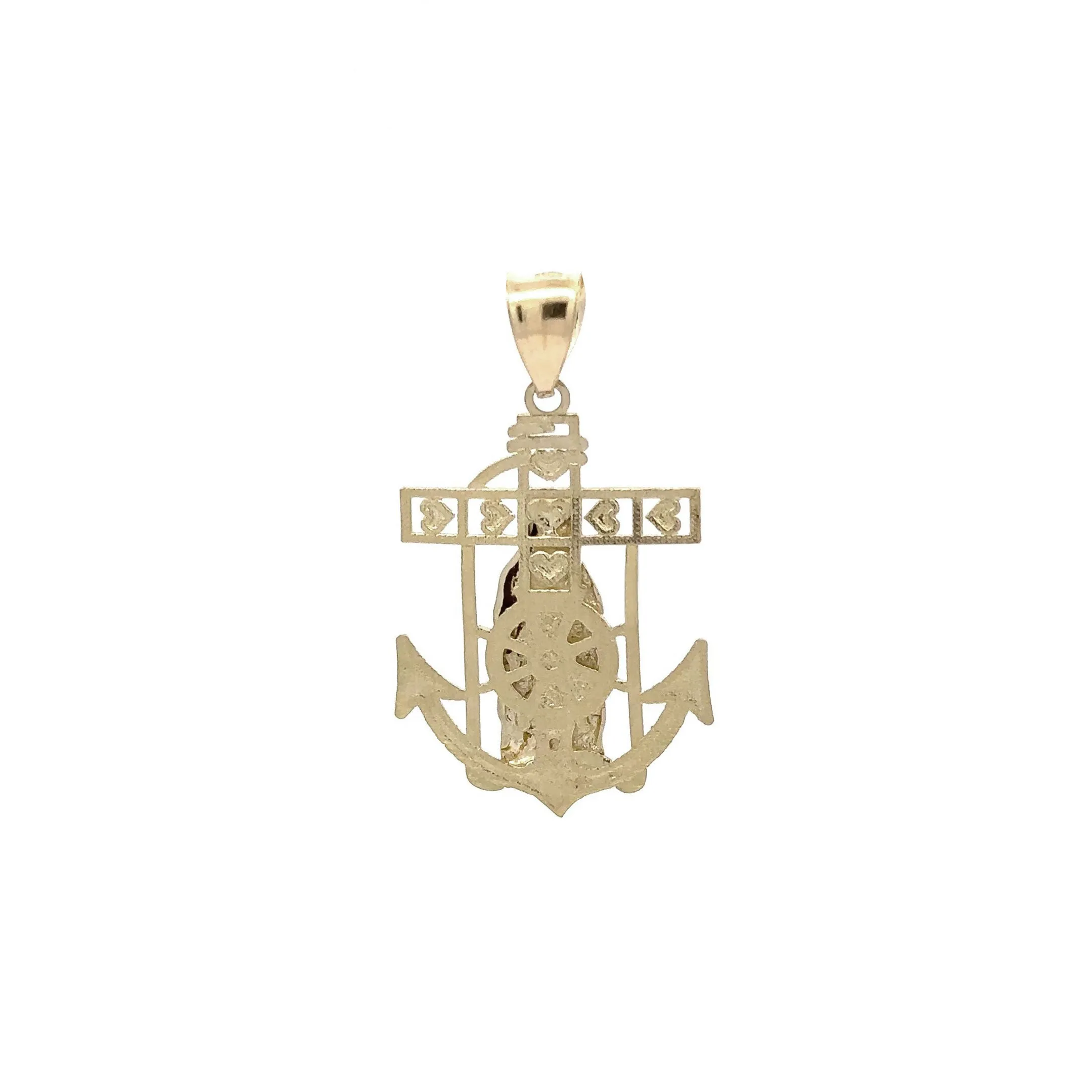10k Virgin Mary on Cross Anchor Pendant