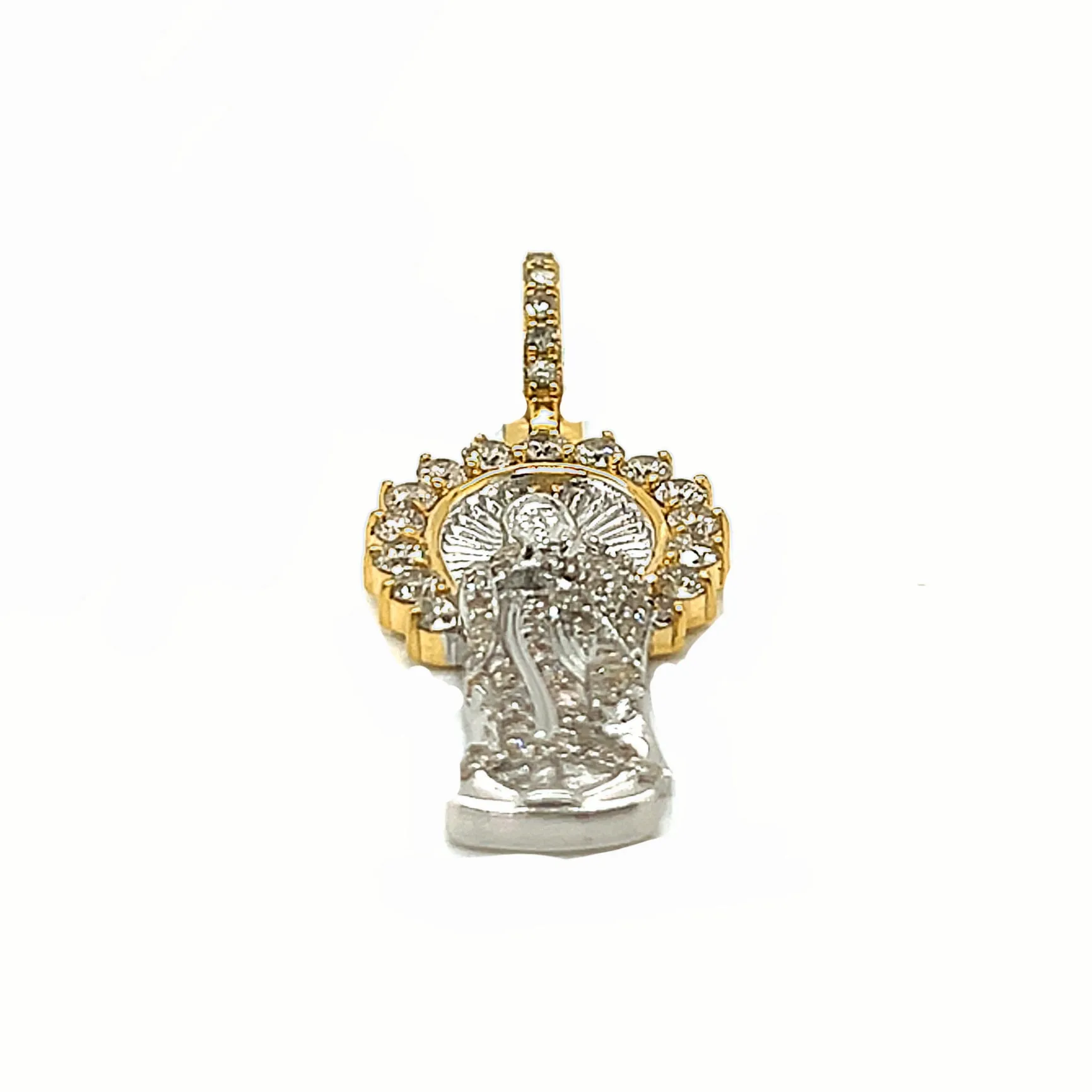 10k White Gold Two Tone Virgin Mary Pendant w/ .9ct of Natural Diamonds - CSP27496A