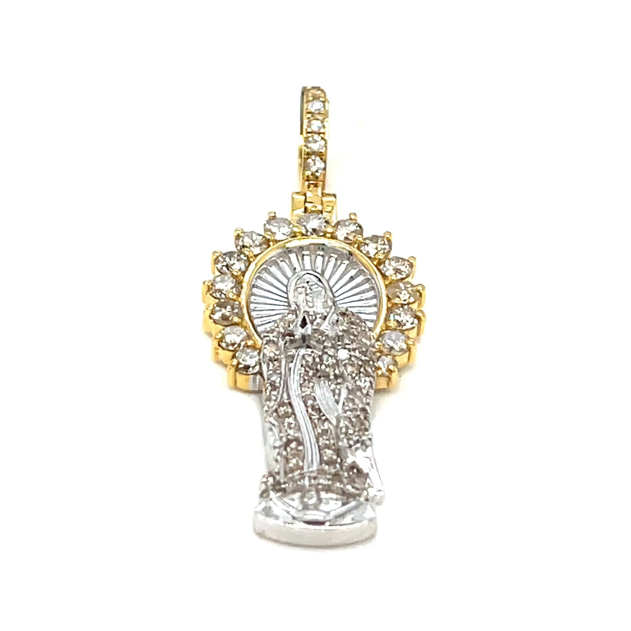 10k White Gold Two Tone Virgin Mary Pendant w/ .9ct of Natural Diamonds - CSP27496A