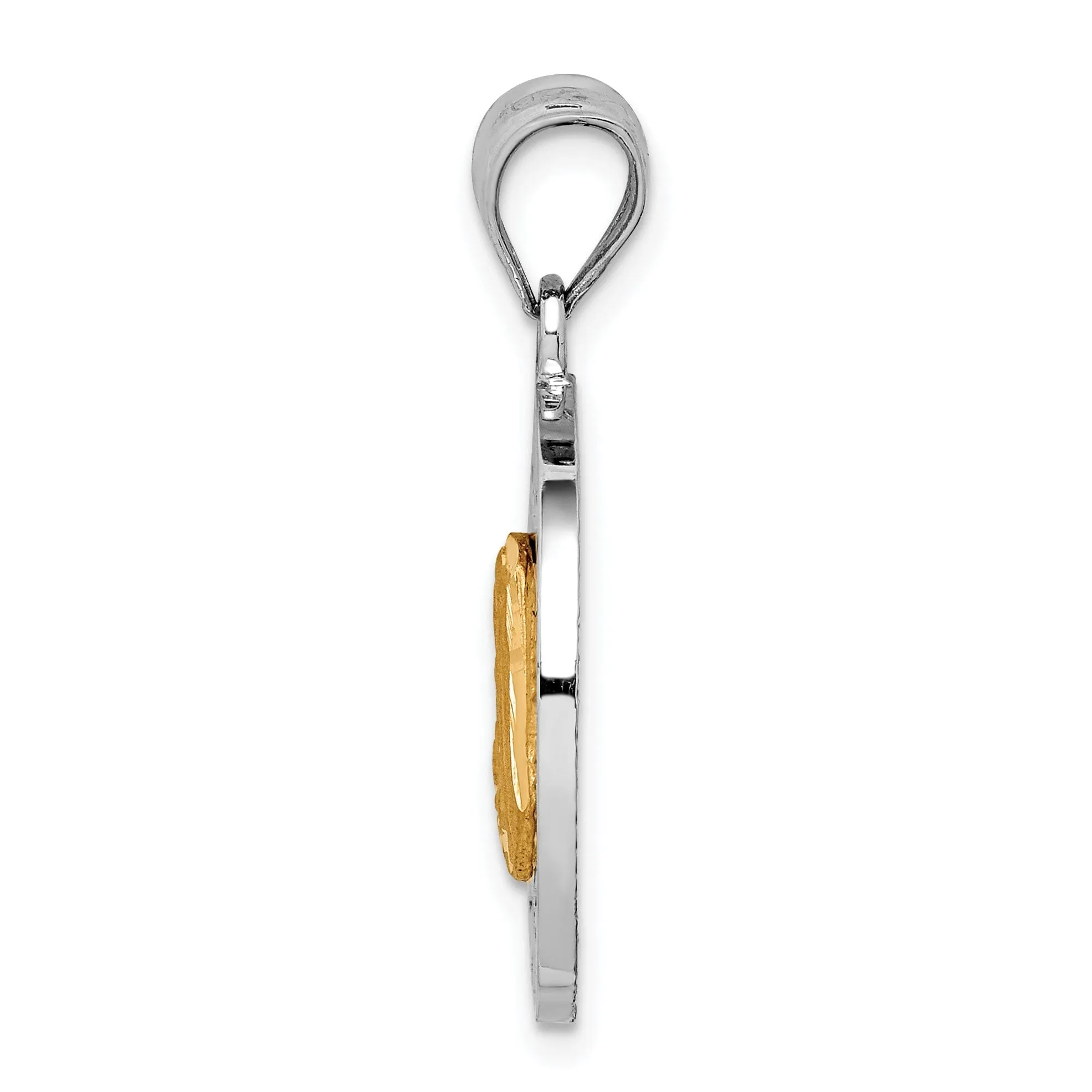 14K Two-tone Gold Brushed and Polished Virgin diamond cut Mary Pendant