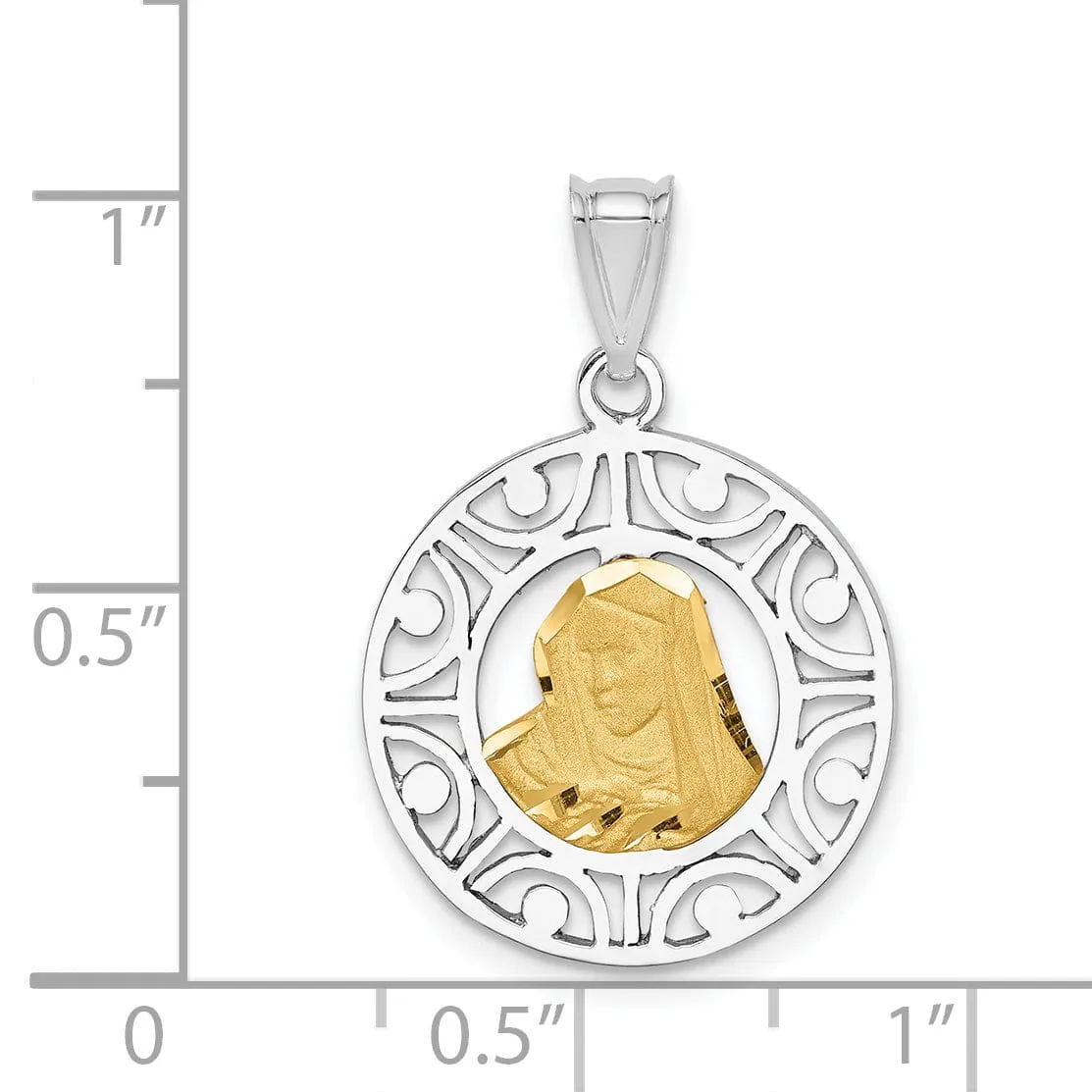 14K Two-tone Gold Brushed and Polished Virgin diamond cut Mary Pendant