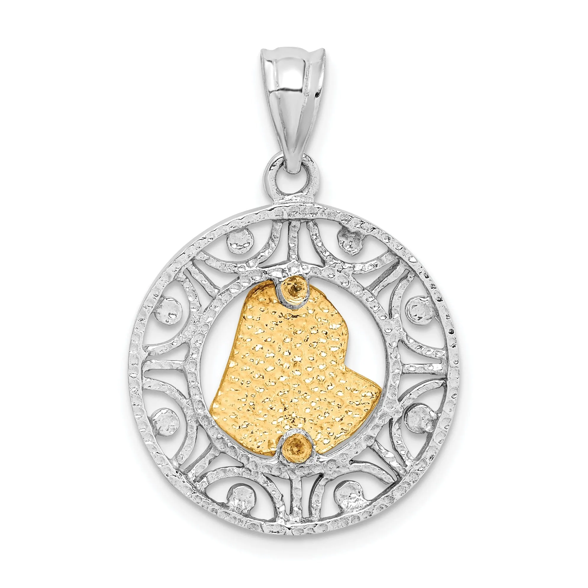 14K Two-tone Gold Brushed and Polished Virgin diamond cut Mary Pendant