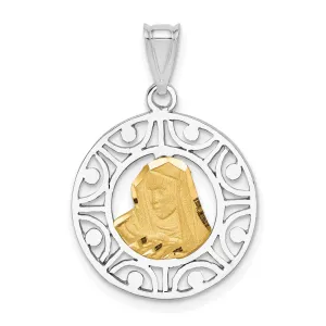 14K Two-tone Gold Brushed and Polished Virgin diamond cut Mary Pendant