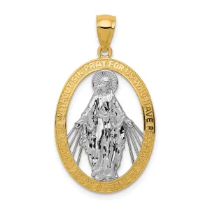 14k Two Tone Gold Miraculous Medal Pendant