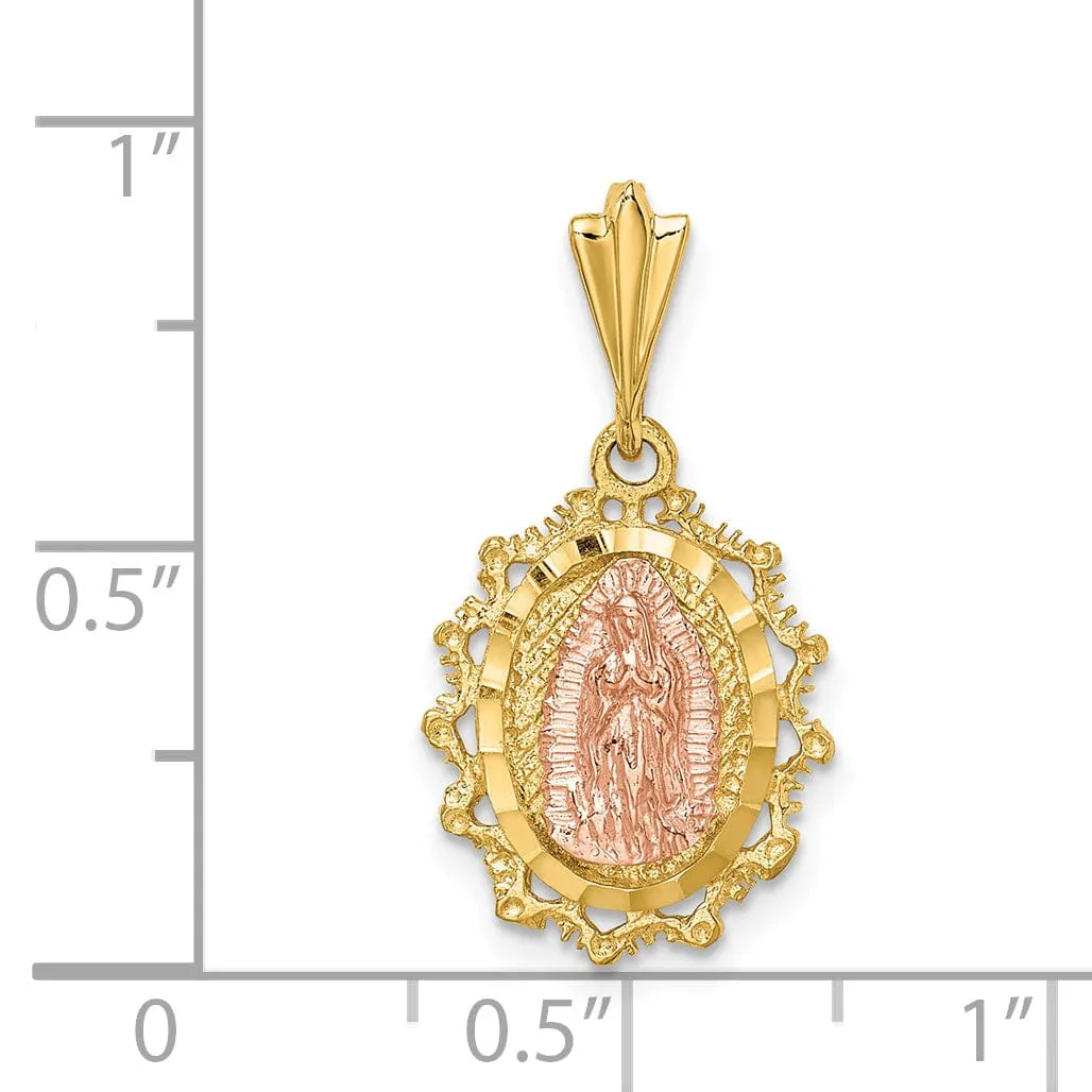14K Two-tone Gold Polished St. Mary Medal Pendant