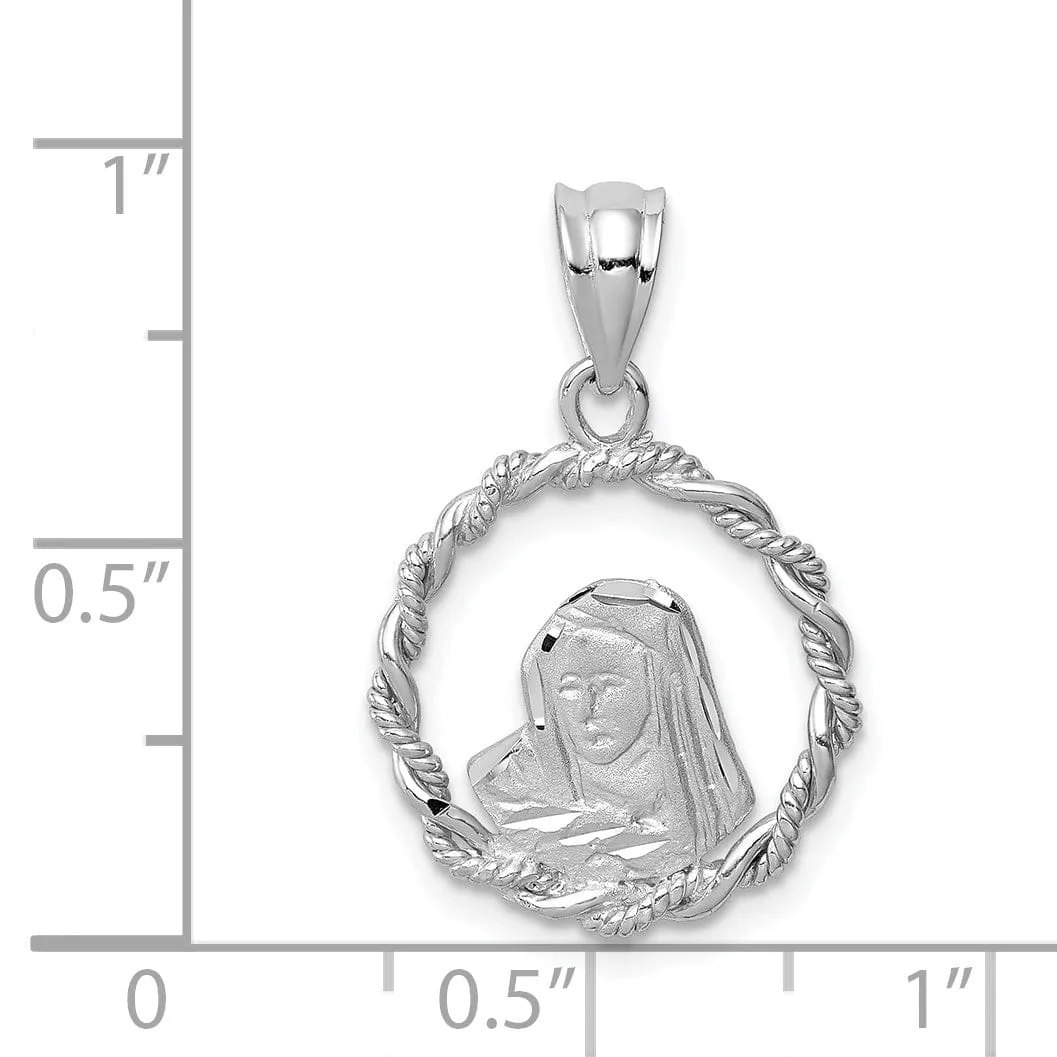 14K White Brushed and Polished Diamond-cut Virgin Mary Pendant
