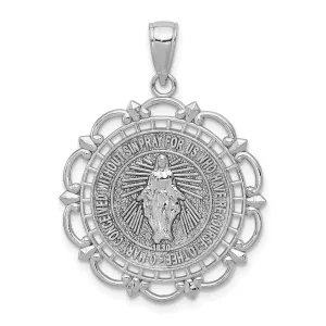 14k White Gold Blessed Mary Medal Pendant