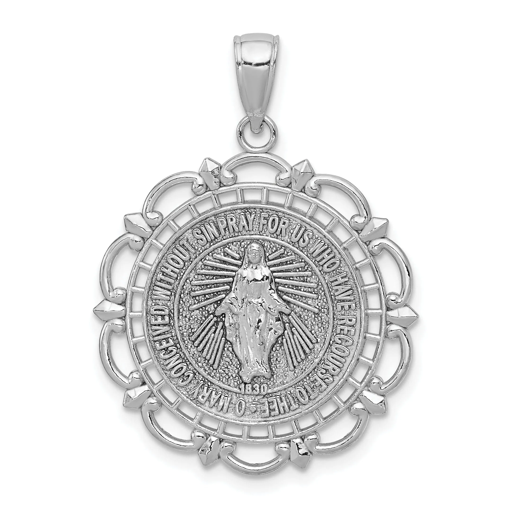 14k White Gold Blessed Mary Medal Pendant