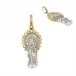 14k White Gold Two Tone Virgin Mary Pendant with .91ct of Natural Diamonds - CSP27496A