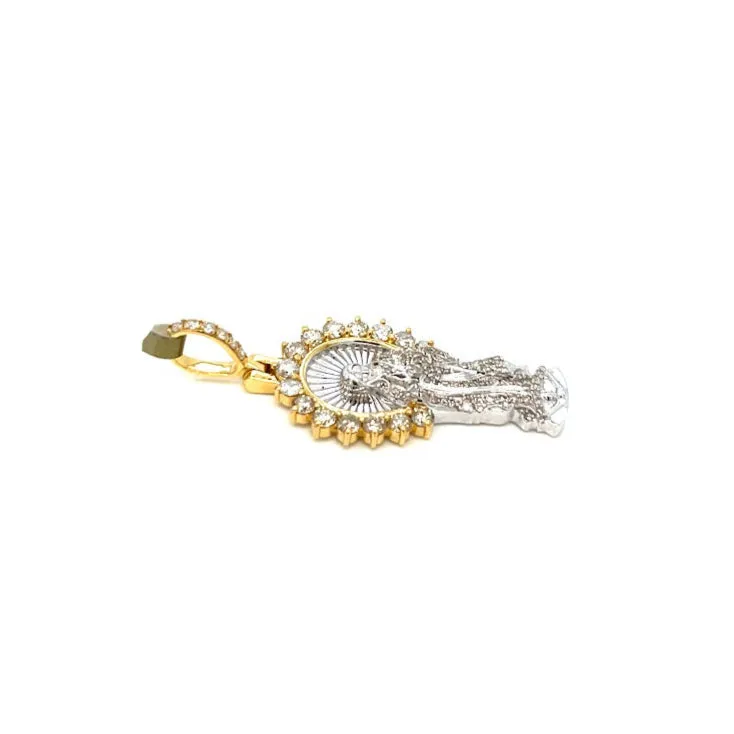 14k White Gold Two Tone Virgin Mary Pendant with .91ct of Natural Diamonds - CSP27496A