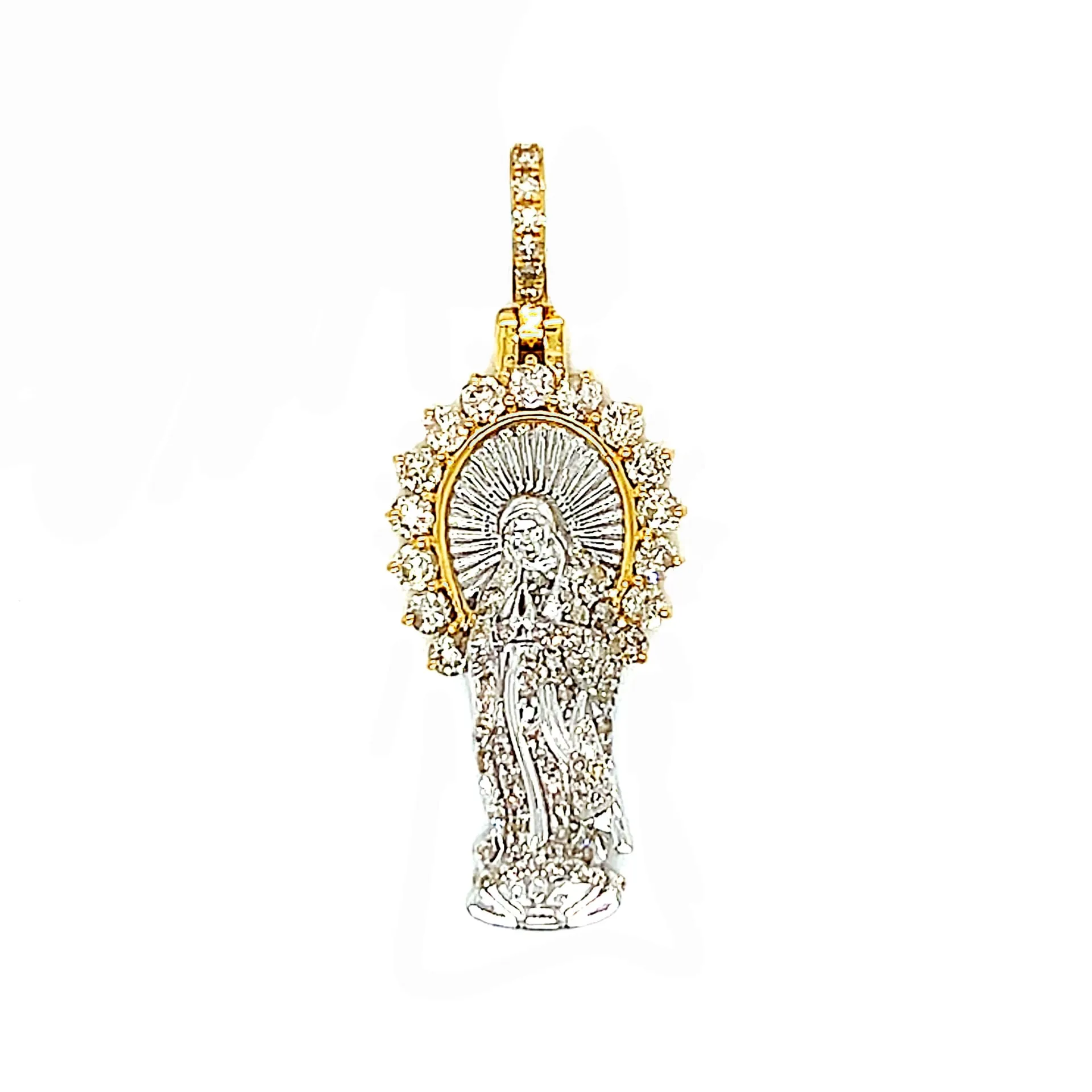 14k White Gold Two Tone Virgin Mary Pendant with .91ct of Natural Diamonds - CSP27496A