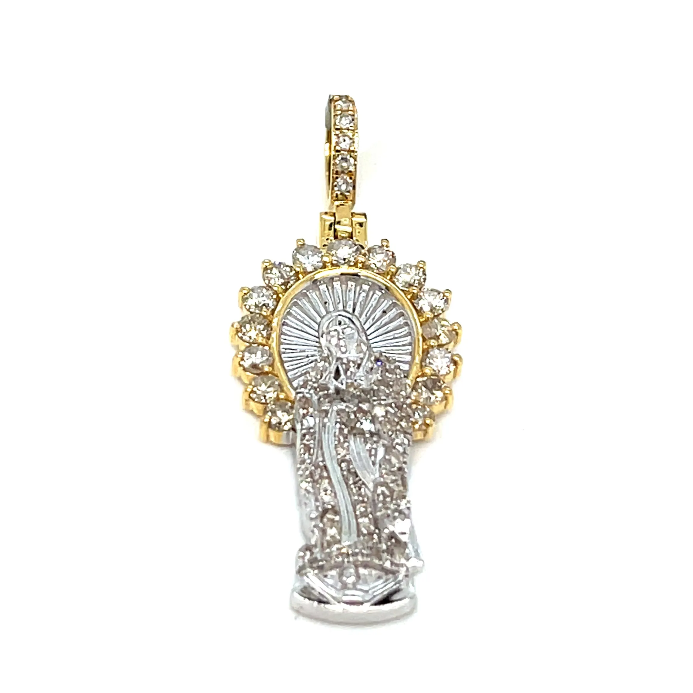 14k White Gold Two Tone Virgin Mary Pendant with .91ct of Natural Diamonds - CSP27496A