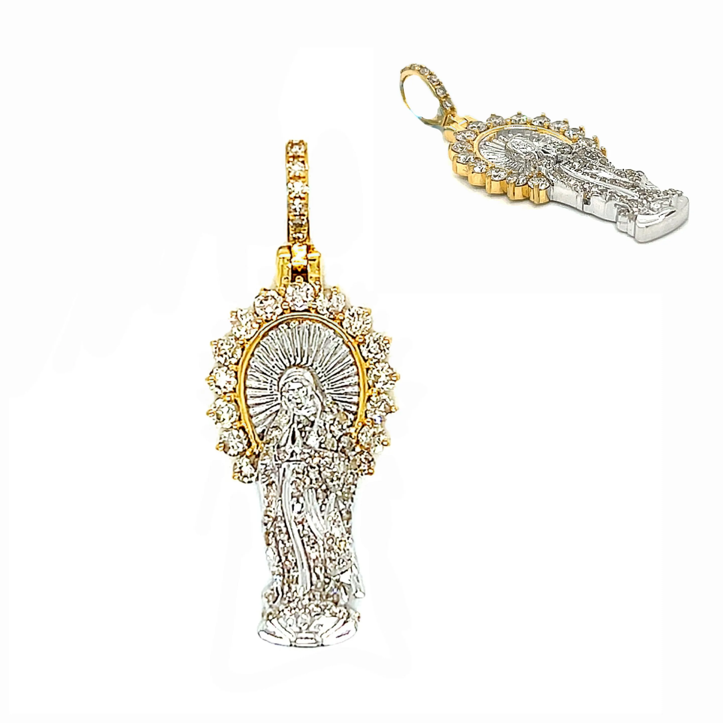 14k White Gold Two Tone Virgin Mary Pendant with .91ct of Natural Diamonds - CSP27496A