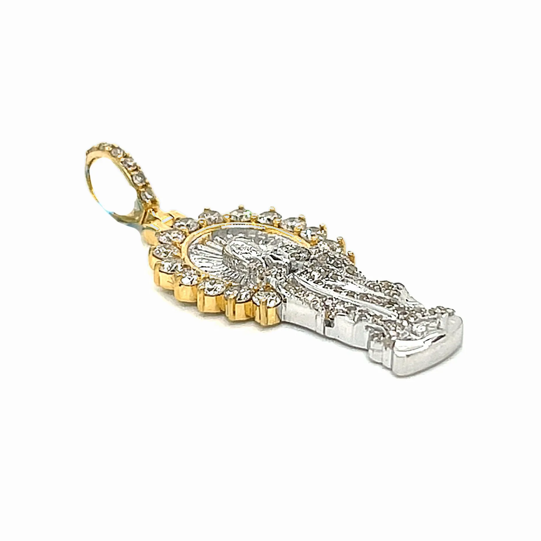 14k White Gold Two Tone Virgin Mary Pendant with .91ct of Natural Diamonds - CSP27496A