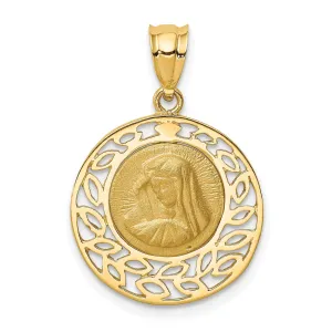 14k Yellow Gold Brushed and Polished Virgin Mary Pendant