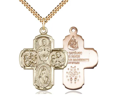 14kt Gold Filled 4-Way Pendant on a 24 inch Gold Plate Heavy Curb Chain