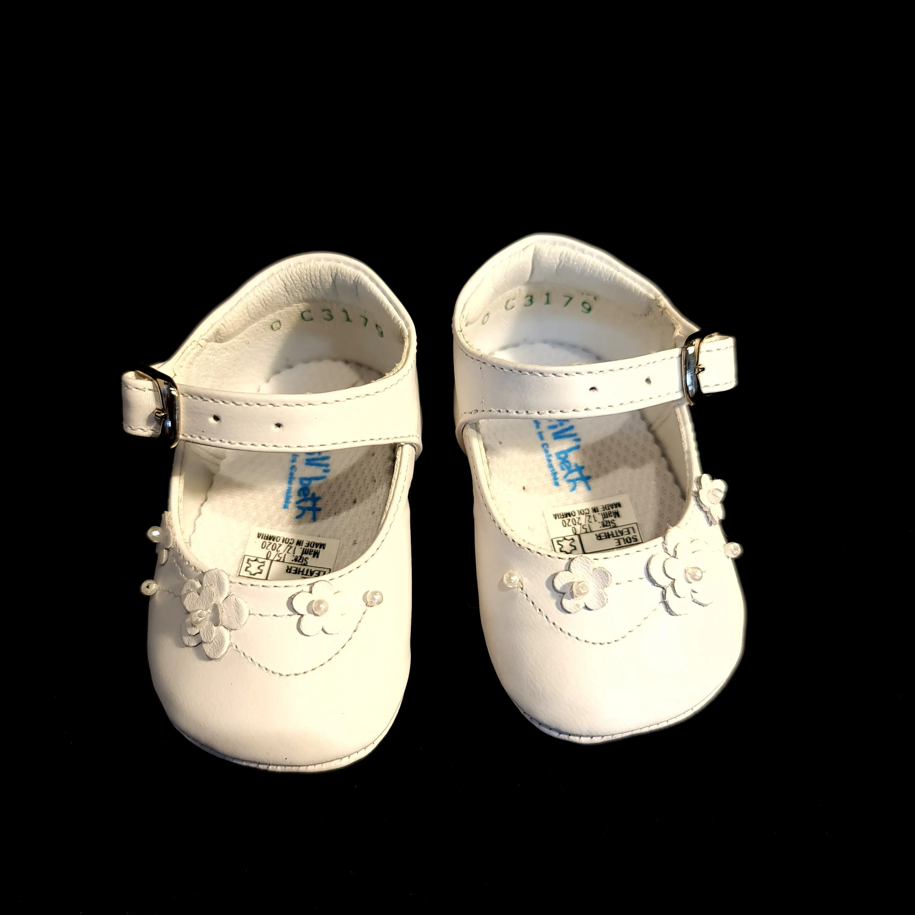 179 Will Beth soft leather pram shoes - buckle mary janes with flowers