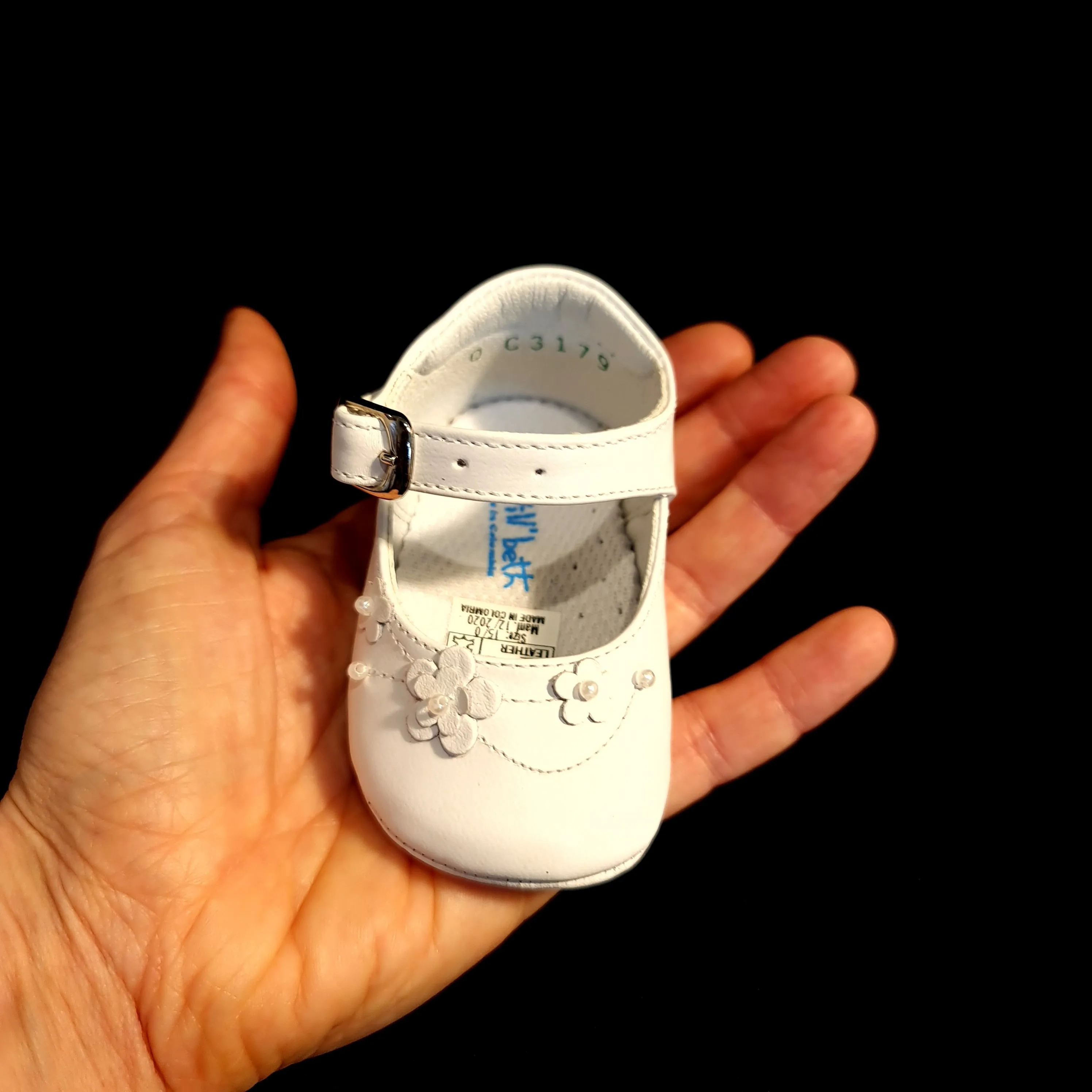 179 Will Beth soft leather pram shoes - buckle mary janes with flowers
