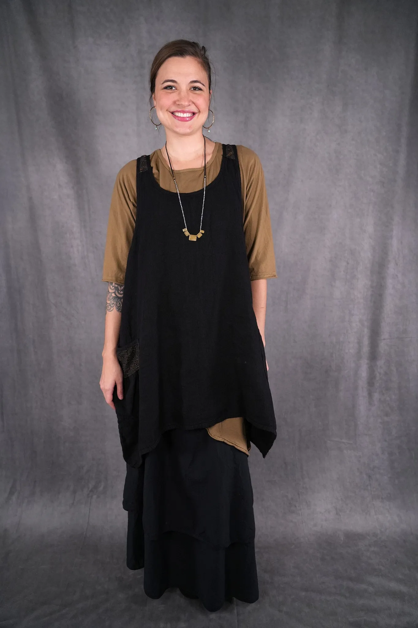 6182L- Lace Pinafore Black w/gold lace-U