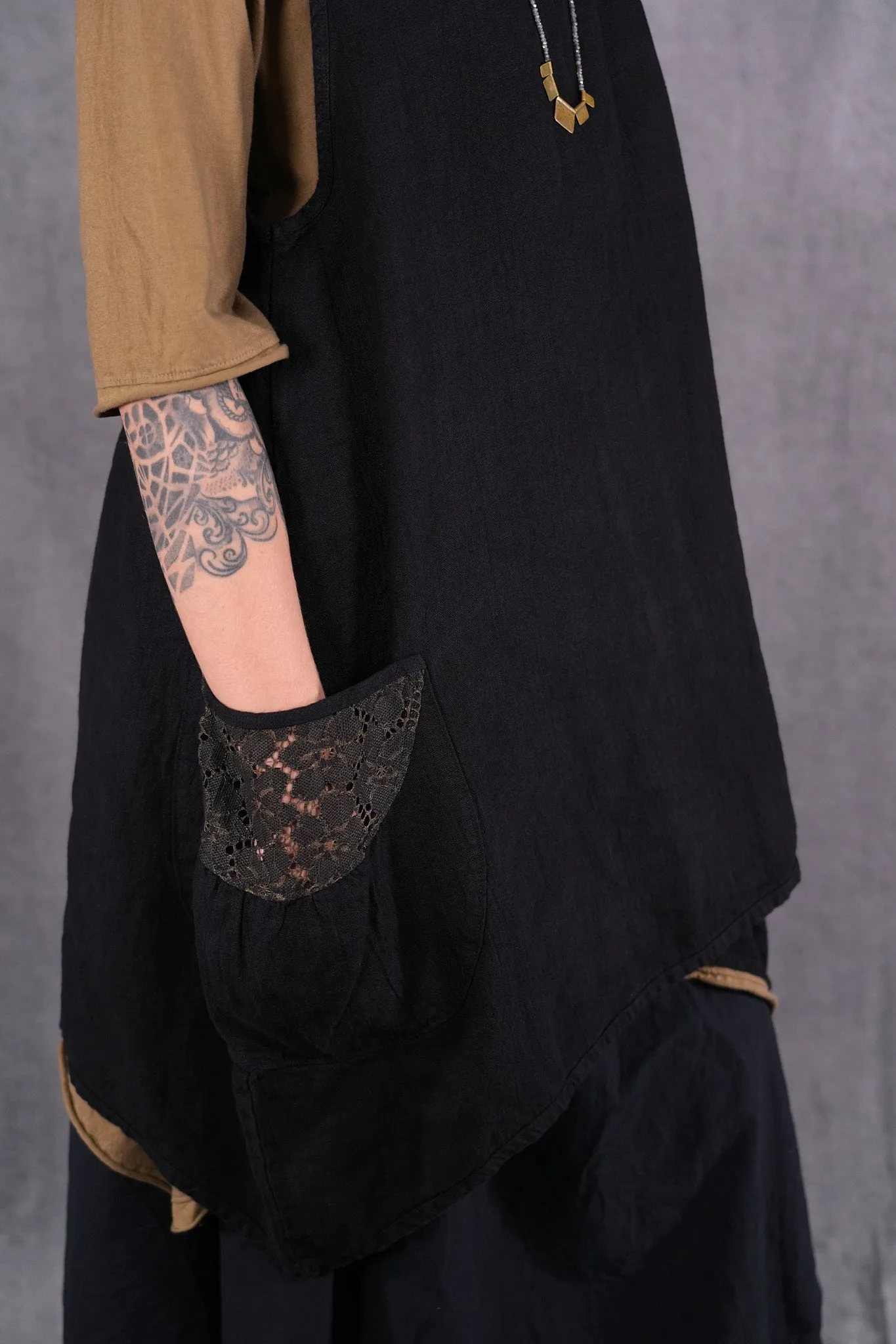 6182L- Lace Pinafore Black w/gold lace-U