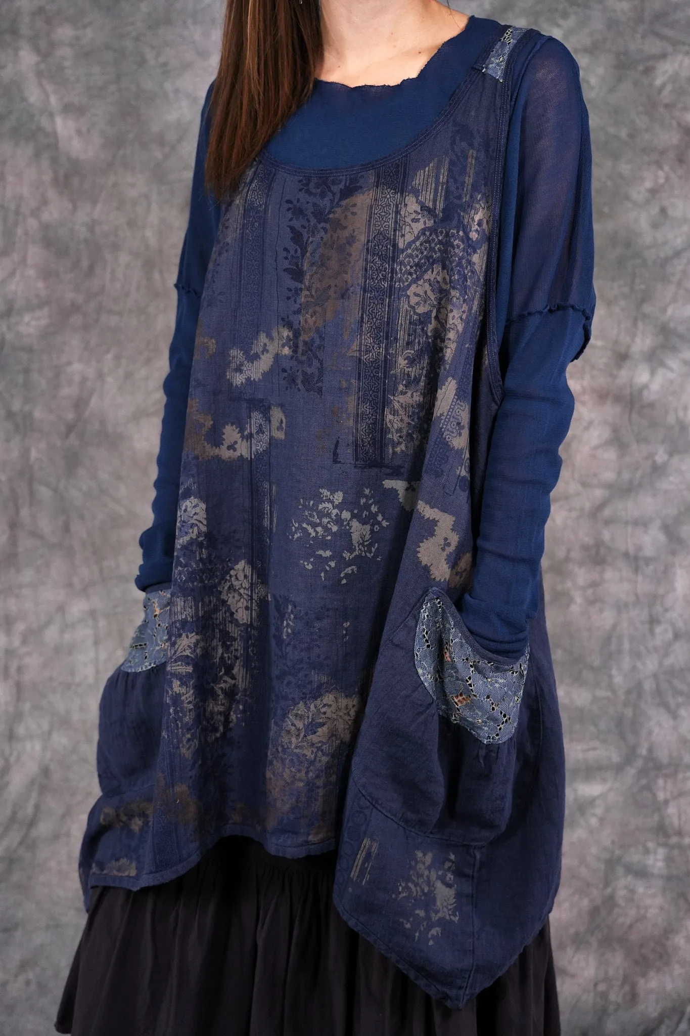 6182L- Lace Pinafore Vintage Indigo w/ lace-P