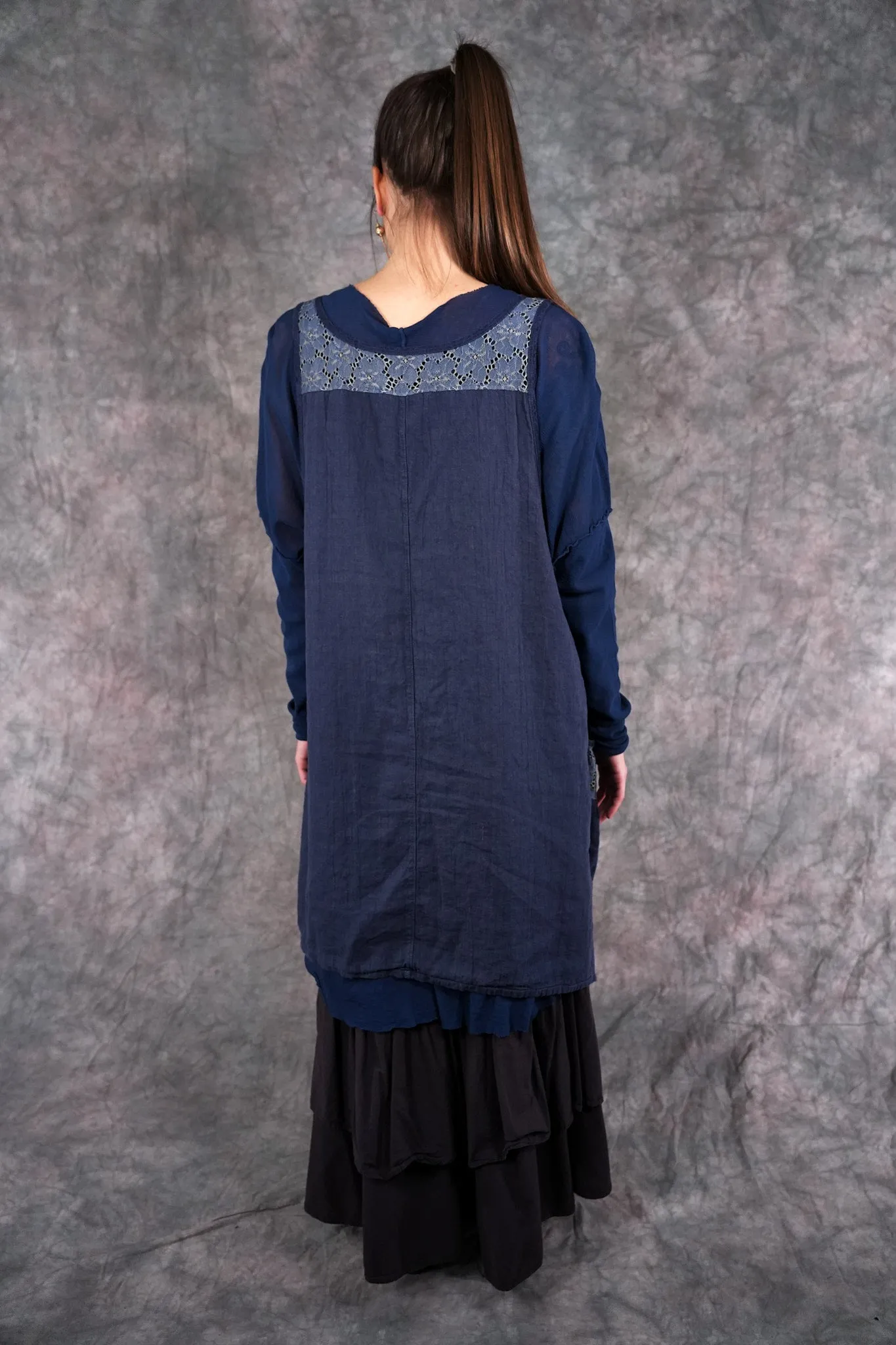 6182L- Lace Pinafore Vintage Indigo w/ lace-P