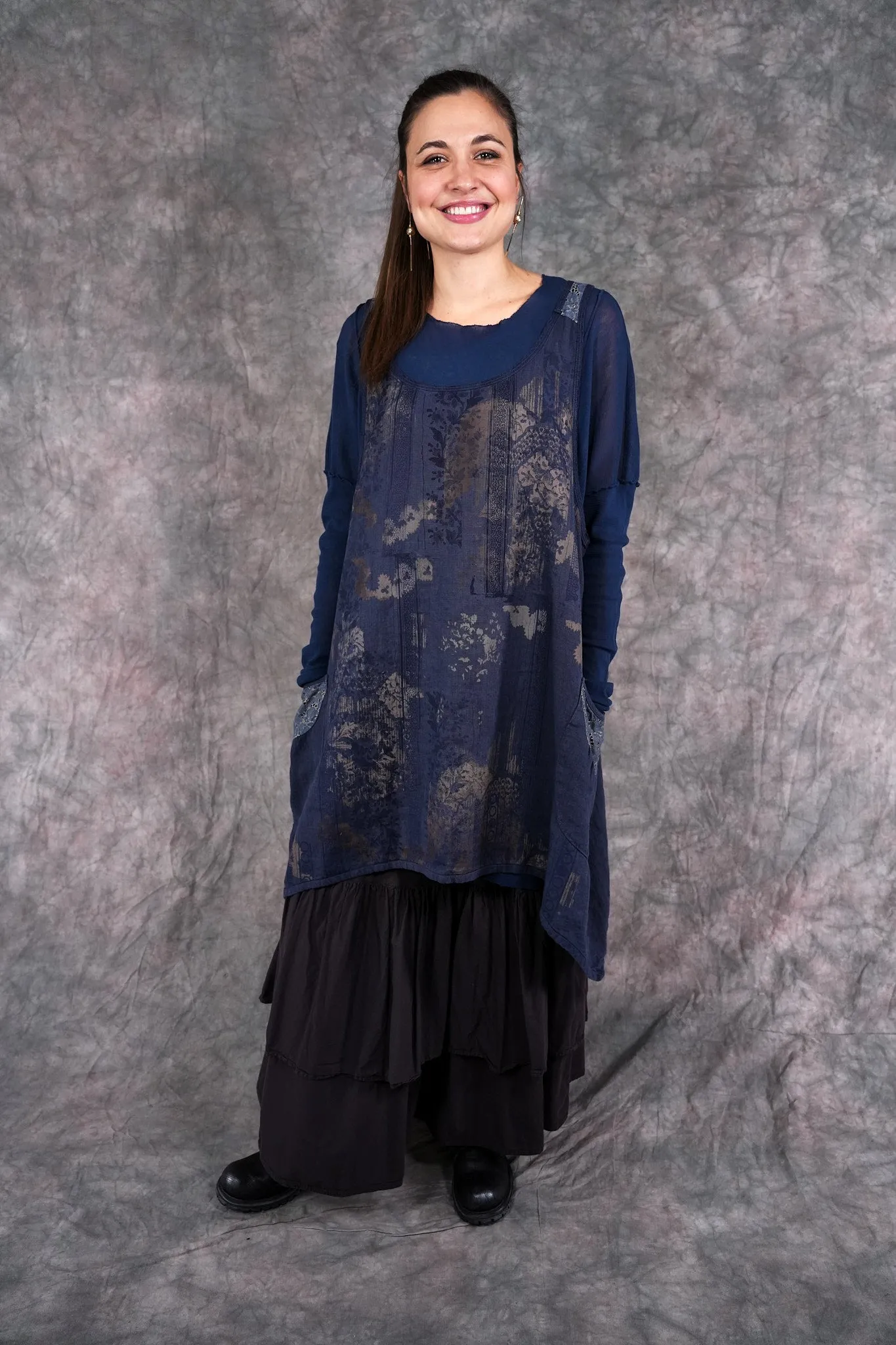 6182L- Lace Pinafore Vintage Indigo w/ lace-P