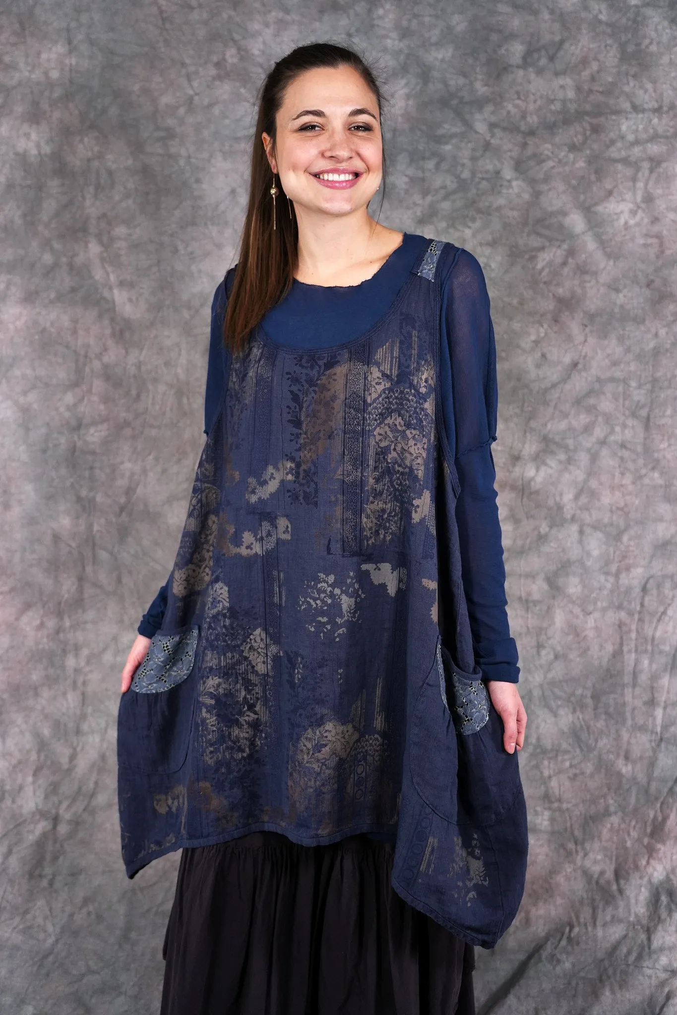 6182L- Lace Pinafore Vintage Indigo w/ lace-P
