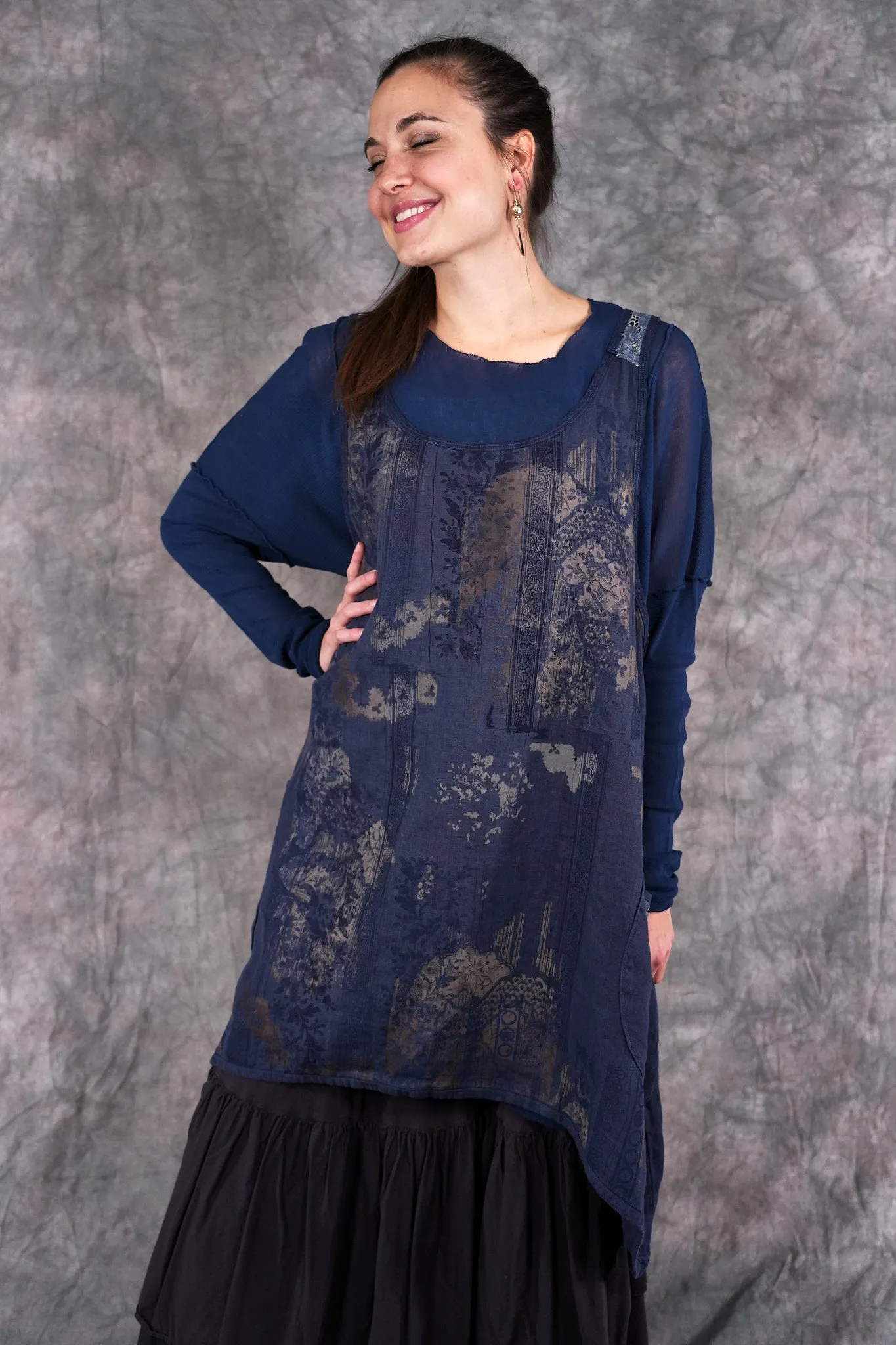 6182L- Lace Pinafore Vintage Indigo w/ lace-P