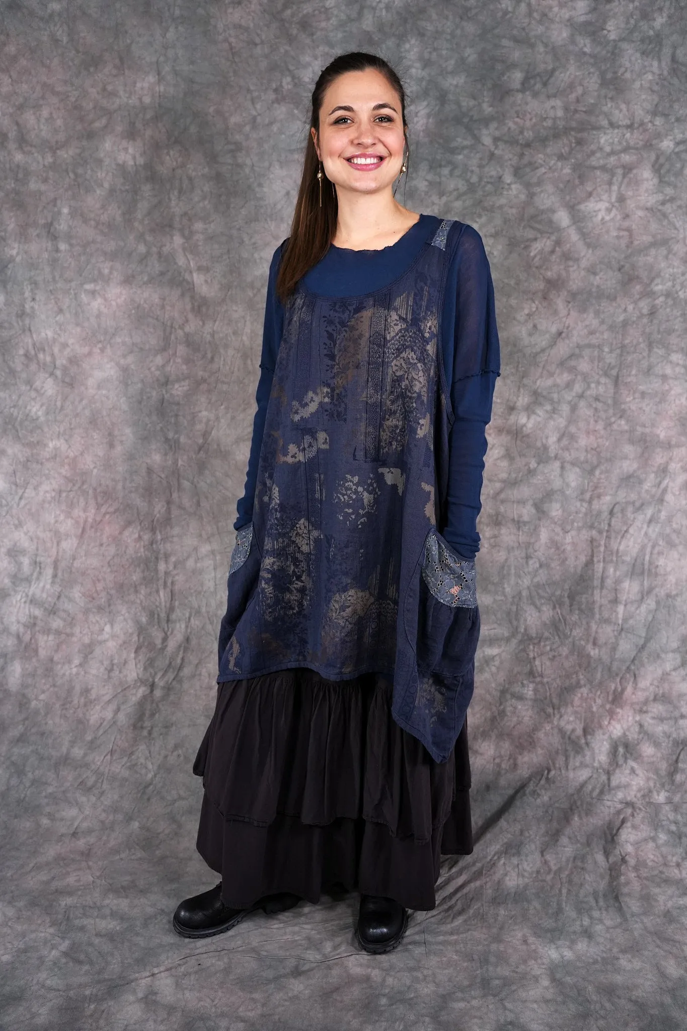 6182L- Lace Pinafore Vintage Indigo w/ lace-P