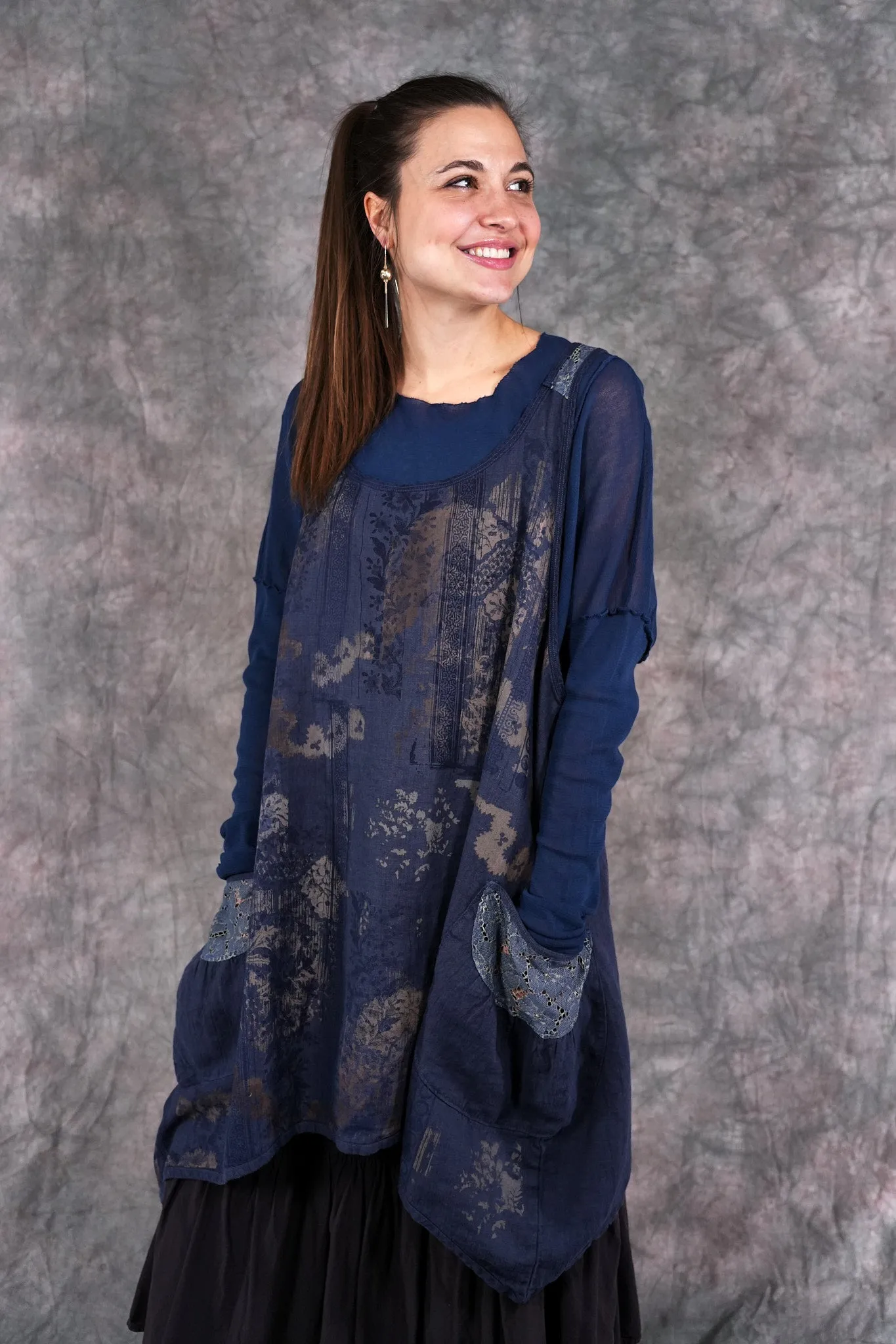 6182L- Lace Pinafore Vintage Indigo w/ lace-P