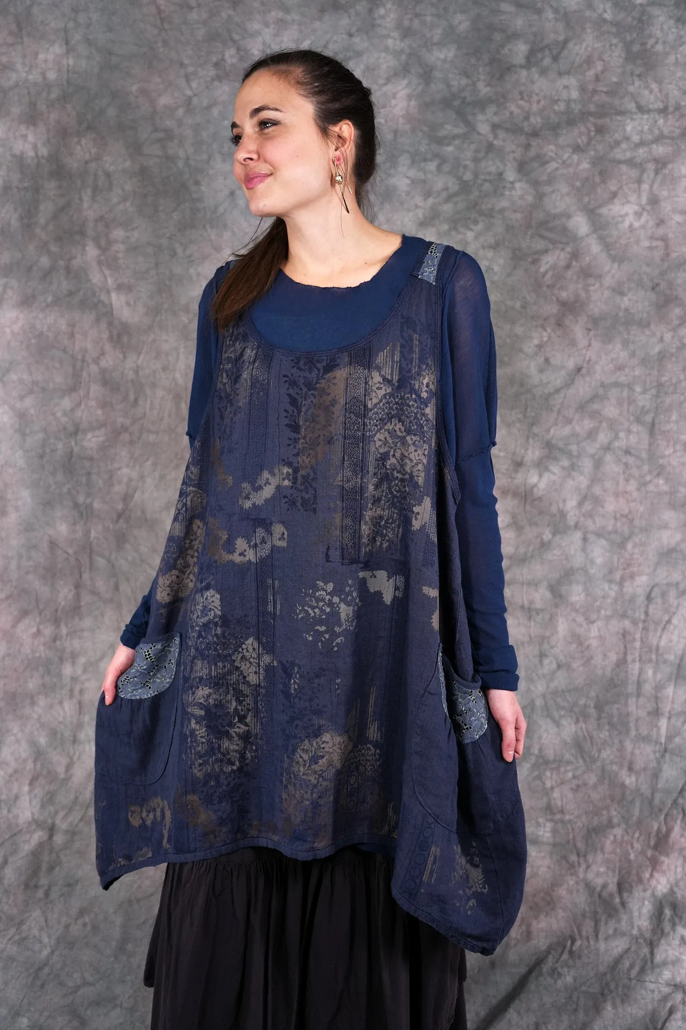 6182L- Lace Pinafore Vintage Indigo w/ lace-P