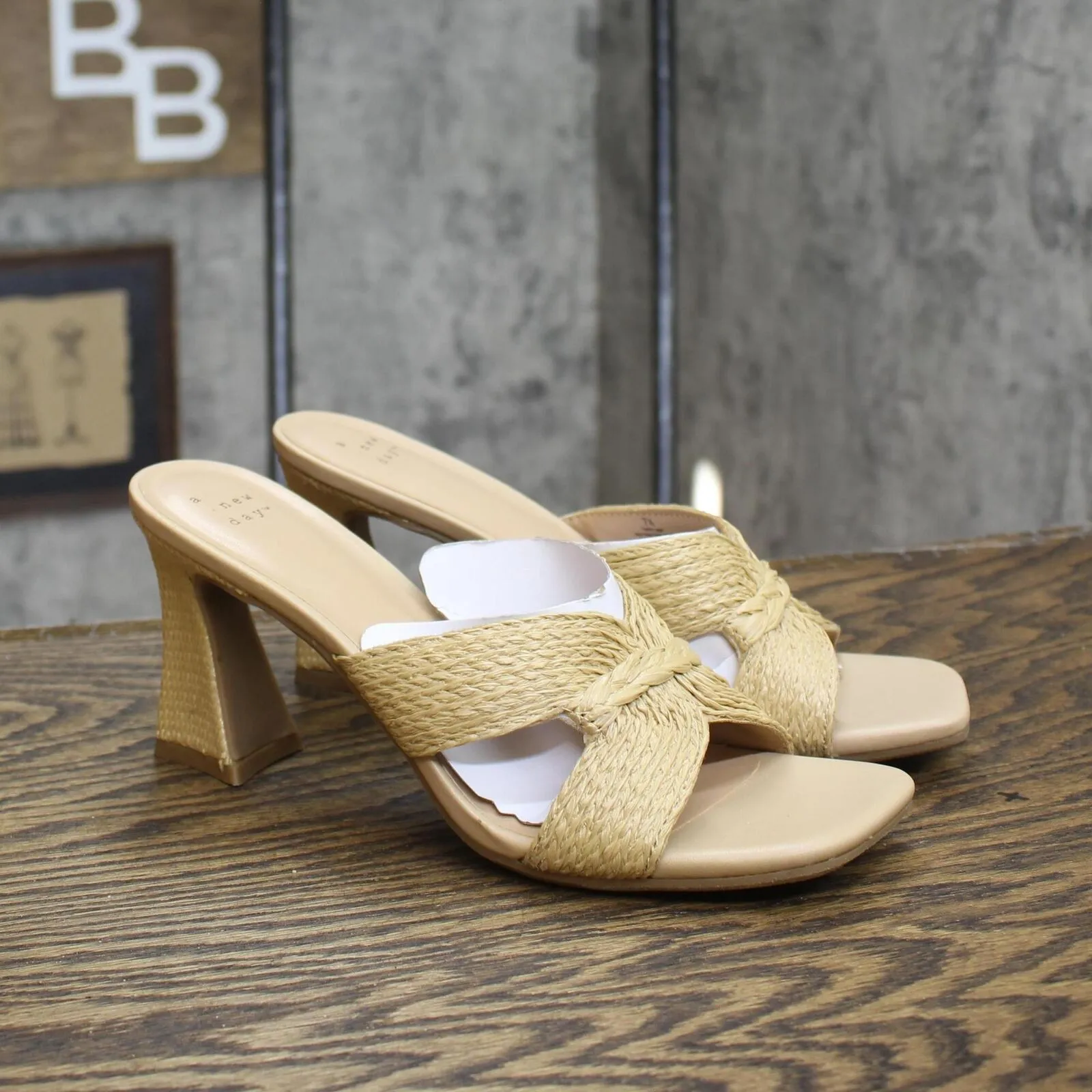 A New Day Women's Tia Mule Heels 89530591 Beige Brown 7.5M