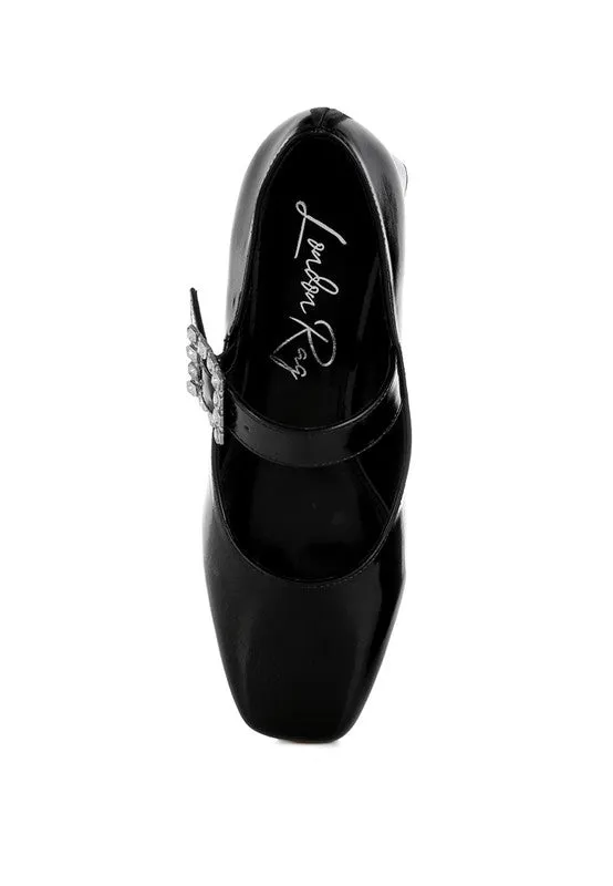 Abeba Diamante Brooch Metallic Square Toe Mary Jane Pumps