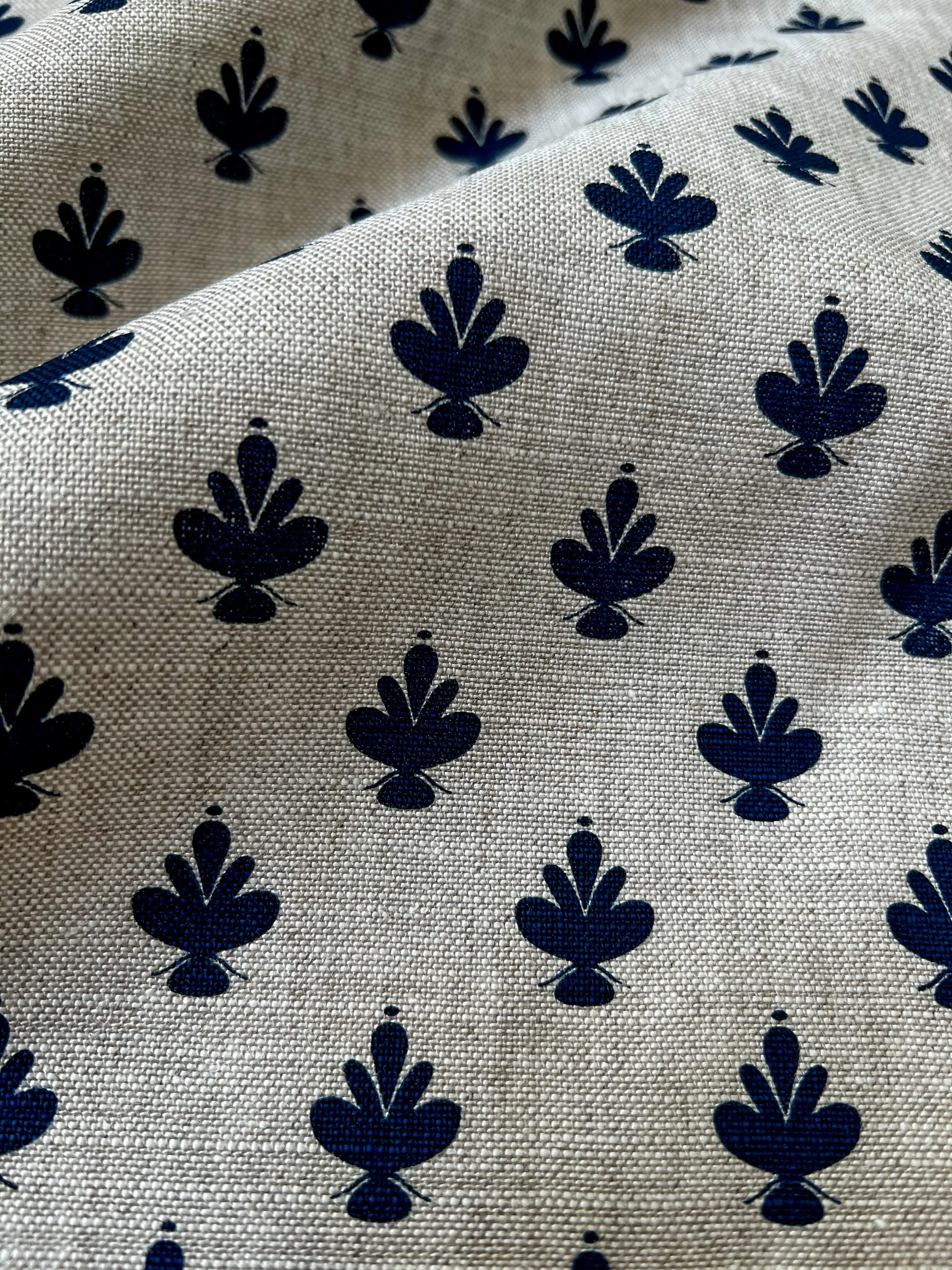 Adeline Fabric Indigo on Oatmeal