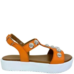 Adesso Summer Studded T Bar Sandals - Tangerine