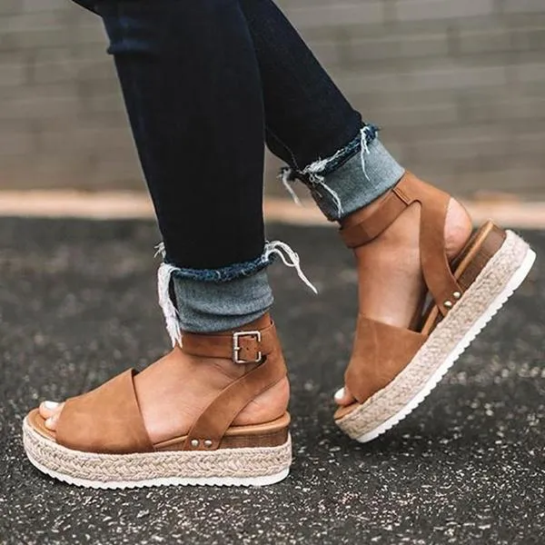 Adjustable Buckle Platform Sandals