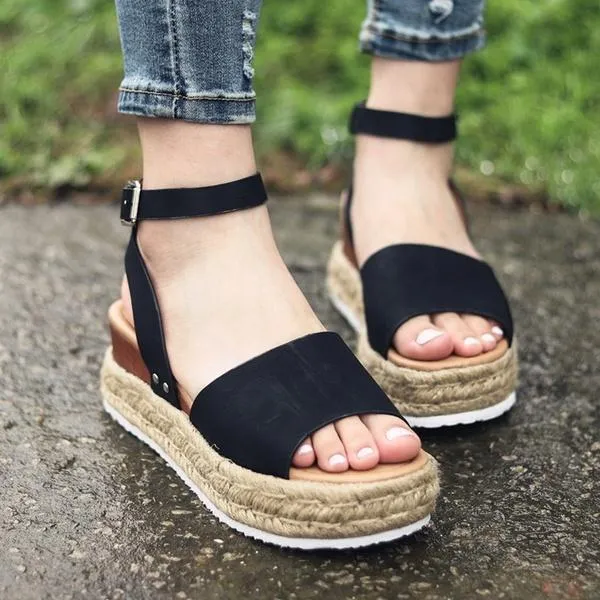 Adjustable Buckle Platform Sandals
