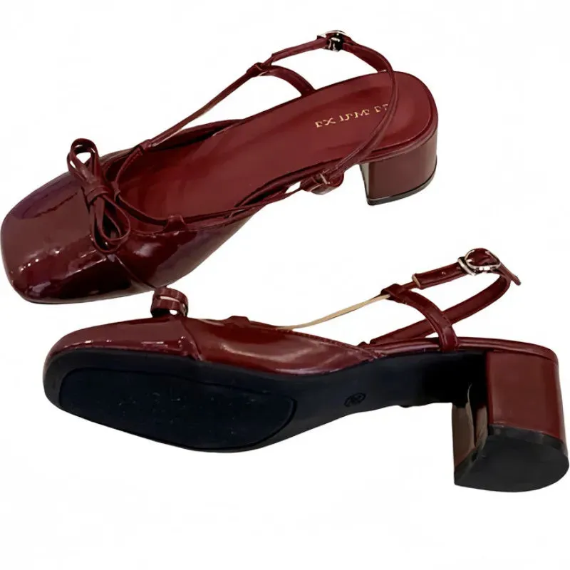 ADVBRIDGE  -  High Quality Bow Belt Buckle Women Sandals Round Toe Narrow Band Square Heel Mary Jane Shoes Fashion Comfortable Slide Sandals