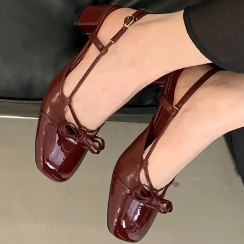 ADVBRIDGE  -  High Quality Bow Belt Buckle Women Sandals Round Toe Narrow Band Square Heel Mary Jane Shoes Fashion Comfortable Slide Sandals