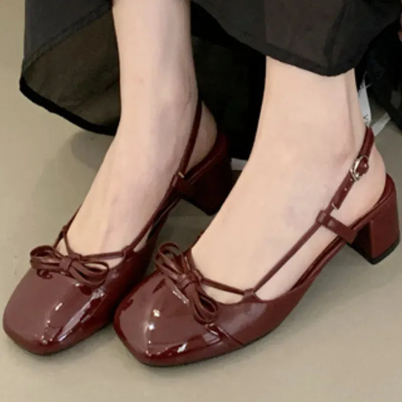 ADVBRIDGE  -  High Quality Bow Belt Buckle Women Sandals Round Toe Narrow Band Square Heel Mary Jane Shoes Fashion Comfortable Slide Sandals