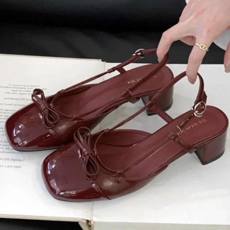ADVBRIDGE  -  High Quality Bow Belt Buckle Women Sandals Round Toe Narrow Band Square Heel Mary Jane Shoes Fashion Comfortable Slide Sandals