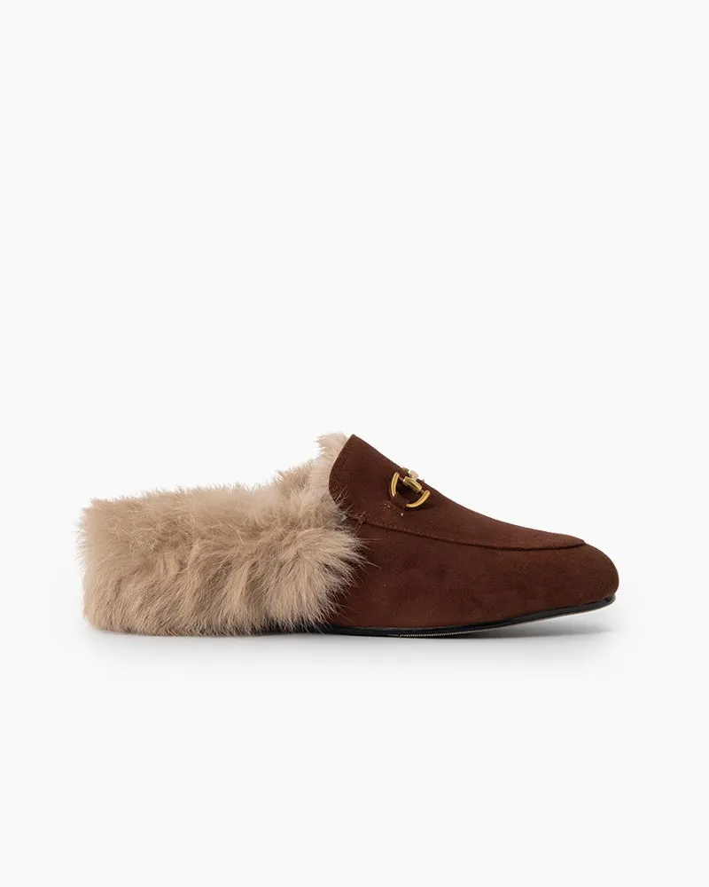 Alina Urban Elegance Fur Suede Flat Mules