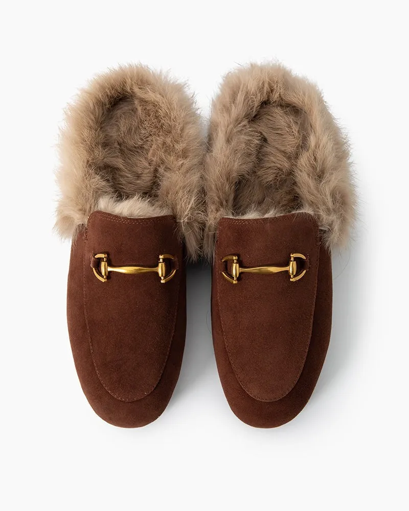 Alina Urban Elegance Fur Suede Flat Mules