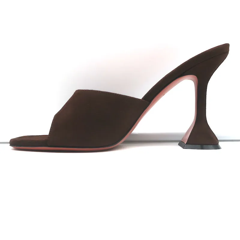 Amina Muaddi Lupita 95 Sandals Dark Brown Suede Size 38.5 Open Toe Mules NEW