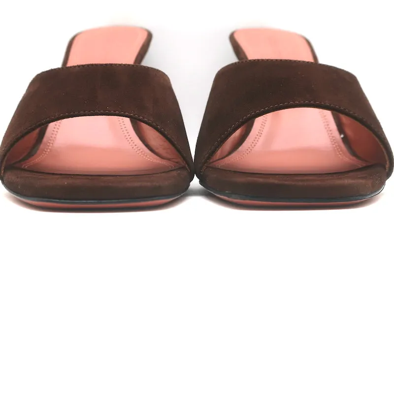 Amina Muaddi Lupita 95 Sandals Dark Brown Suede Size 38.5 Open Toe Mules NEW