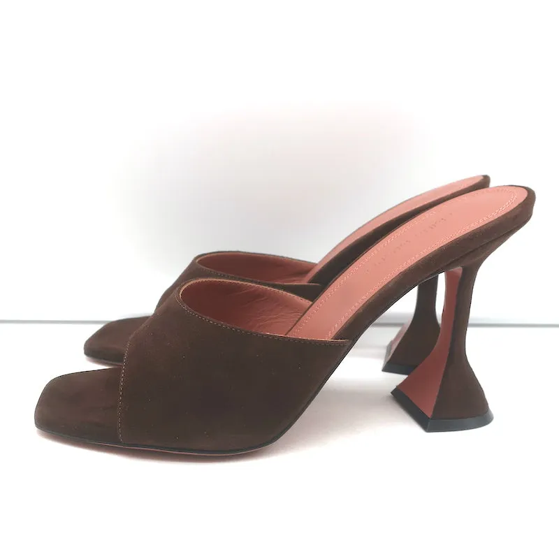 Amina Muaddi Lupita 95 Sandals Dark Brown Suede Size 38.5 Open Toe Mules NEW