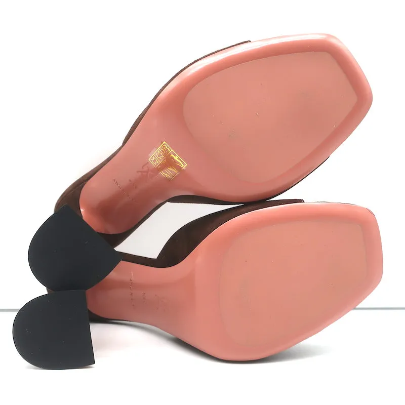 Amina Muaddi Lupita 95 Sandals Dark Brown Suede Size 38.5 Open Toe Mules NEW