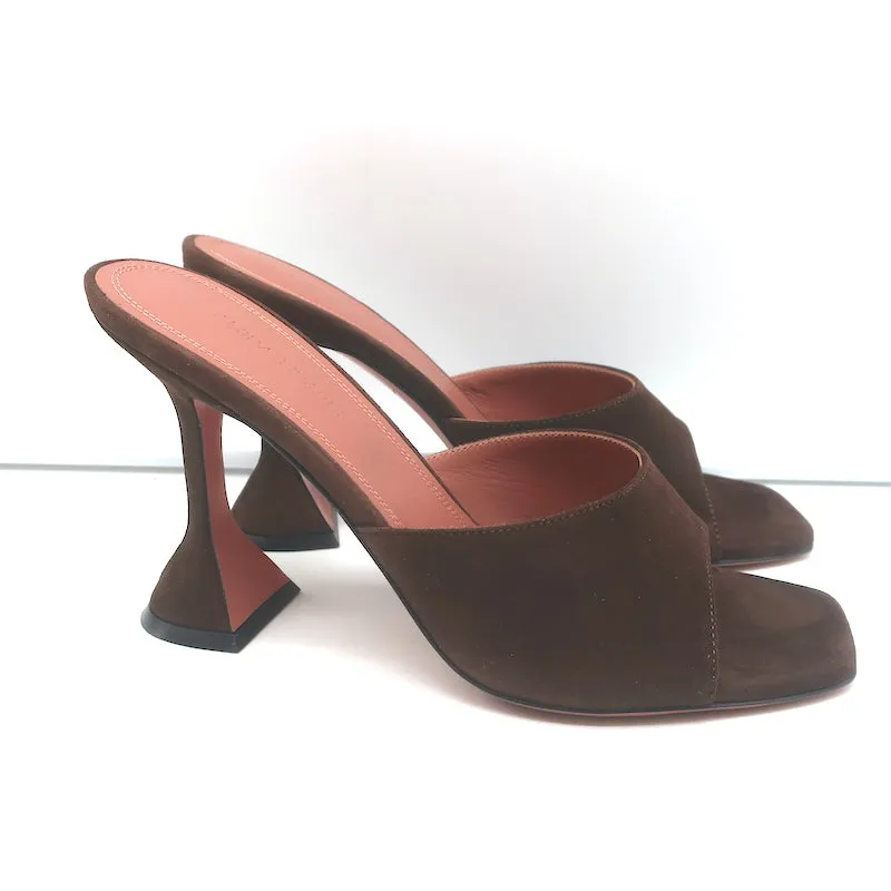Amina Muaddi Lupita 95 Sandals Dark Brown Suede Size 38.5 Open Toe Mules NEW